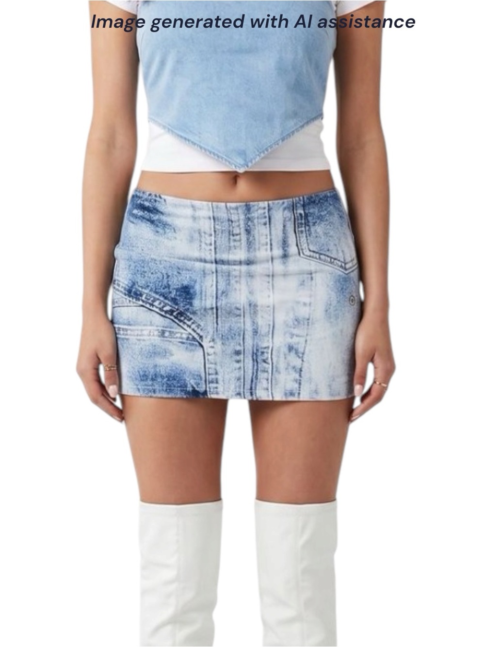 The Kript M blue faux denim Sully mini skirt